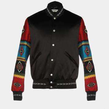 Pre Owned Saint Laurent Satin & Wool Sleeve Applique Detailed Jacket S (IT 46)