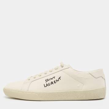 Pre Owned Saint Laurent Cream Canvas Court Classic Lace Up Sneakers Size 41