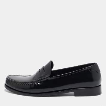 Pre Owned Saint Laurent Black Brushed Leather Le Penny Loafers Size 45