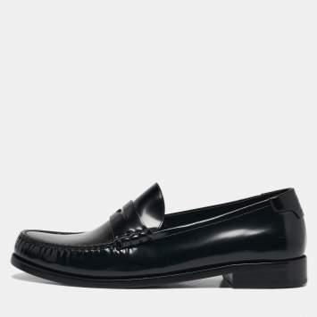 Pre Owned Saint Laurent Black Leather Slip On Loafers Size 44