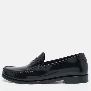 Pre Owned Saint Laurent Black Glossy Leather Penny Loafers Size 44