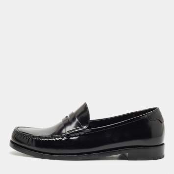 Saint Laurent Black Patent Leather Penny Loafers Size 41.5