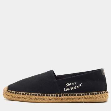 Saint Laurent Black Canvas Logo Embroidered Espadrilles Size 42