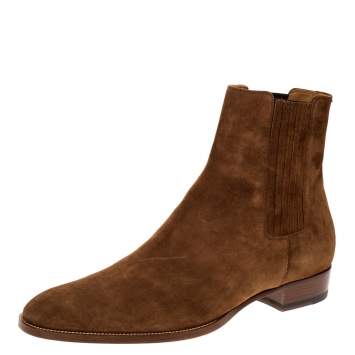 Pre Owned Saint Laurent Paris Brown Suede Wyatt Chelsea Ankle Boots Size 46