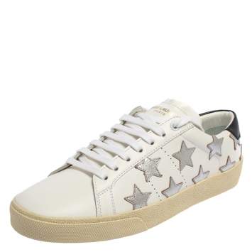 Pre Owned Saint Laurent White Leather Star Patch Low Top Sneakers Size 39.5