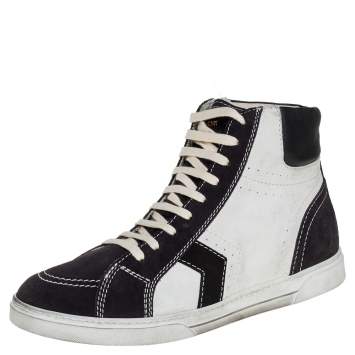 Pre Owned Saint Laurent White/Black Suede Colorblock High top Sneakers Size 44