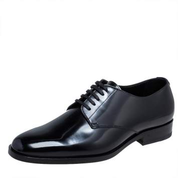 Pre Owned Saint Laurent Black Leather Montaigne Lace Up Derby Size 38.5