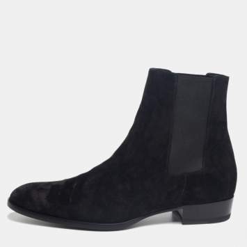 Pre Owned Saint Laurent Black Suede Wyatt Chelsea Ankle Boots Size 45