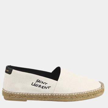 Pre Owned Saint Laurent Paris White Embroidered Canvas Espadrilles Size EU 44
