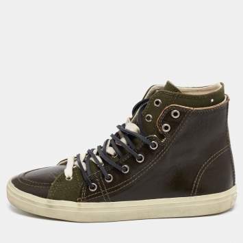 Pre Owned Saint Laurent Olive Green Canvas And Leather High Top Sneakers Size 40