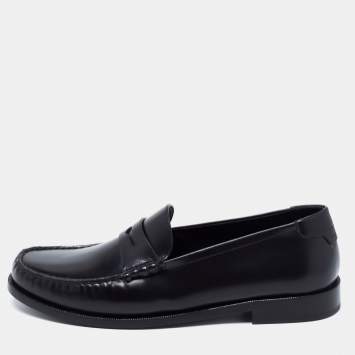Pre Owned Saint Laurent Black Leather Monogram Penny Loafers Size 43