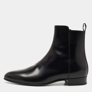 Pre Owned Saint Laurent Black Glossy Leather Zip Ankle Boots Size 42.5