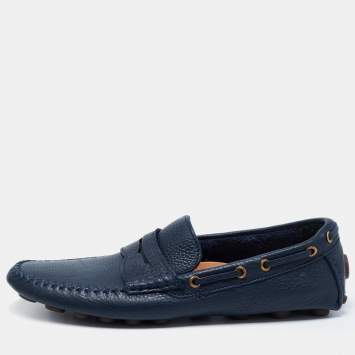 Pre Owned Saint Laurent Navy Blue Leather Penny Loafers Size 39