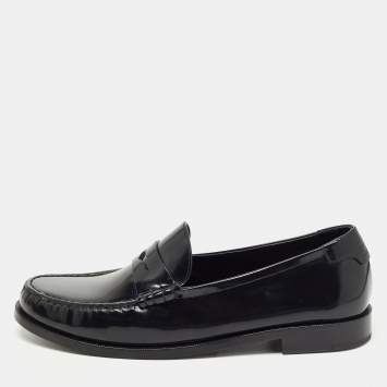 Pre Owned Saint Laurent Black Leather Slip On Loafers Size 43.5