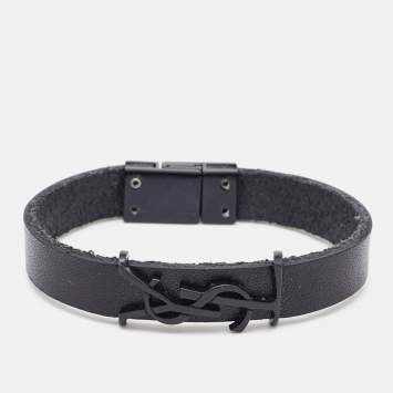 Saint Laurent Paris Opyum Leather Black Tone Bracelet