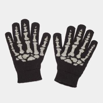 Saint Laurent Black Cashmere Skeleton Gloves