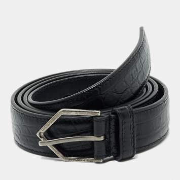 Saint Laurent Black Croc Embossed Leather Buckle Belt 95CM