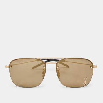 Pre Owned Saint Laurent Paris Gold Tone/Brown SL309 Aviator Sunglasses