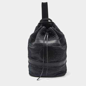 Saint Laurent Black Raffia and Leather Rive Gauche Sling Bag