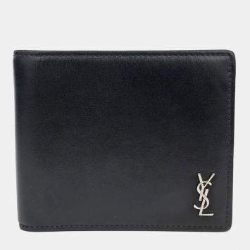 Pre Owned Saint Laurent Paris Black Leather Tiny Monogram Bifold Wallet