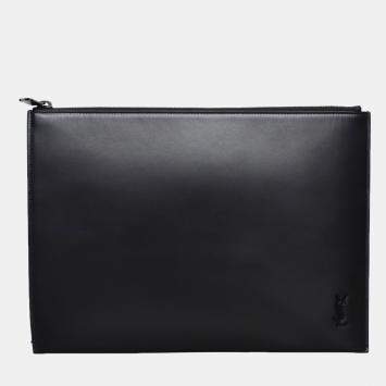 Pre Owned Saint Laurent Paris Black Leather Ipad Clutch