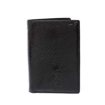 Pre Owned Saint Laurent Paris Black Patent Leather Bifold Wallet