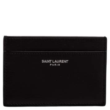 Pre Owned Saint Laurent Paris Black Leather Card Case