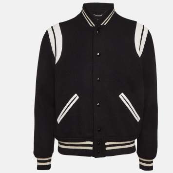 Pre Owned Saint Laurent Paris Black Wool Blend Varsity Jacket L