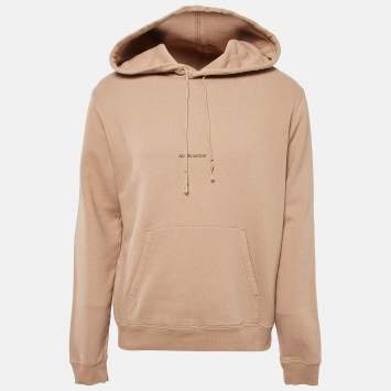 Pre Owned  Saint Laurent Beige Logo Print Cotton Knit Hoodie L