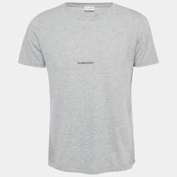 Pre Owned Saint Laurent Paris Grey Melange Jersey T-Shirt L