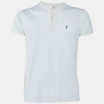 Saint Laurent Paris White Cotton YSL Embroidered T-Shirt M