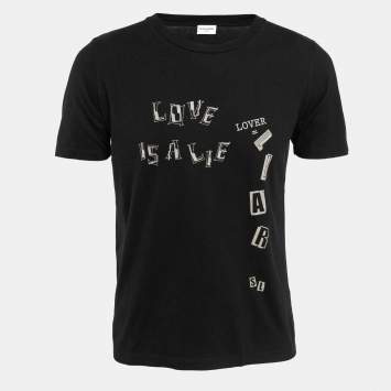 Pre Owned Saint Laurent Paris Black Lover Lier Print Cotton Jersey T-Shirt XS