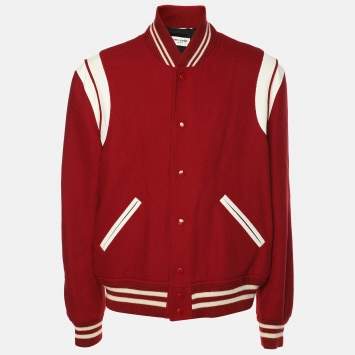 Pre Owned Saint Laurent Red Virgin Wool Bomber Jacket XXL