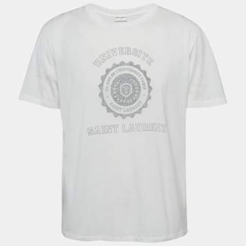 Pre Owned Saint Laurent Paris White  Universite Print Jersey T-Shirt M