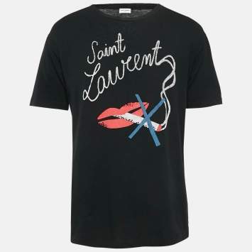 Saint Laurent Black Smoking Kills Print Cotton T-Shirt S