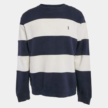 Yves Saint Laurent Vintage Blue/White Striped Cotton Pique Long Sleeve T-Shirt L 