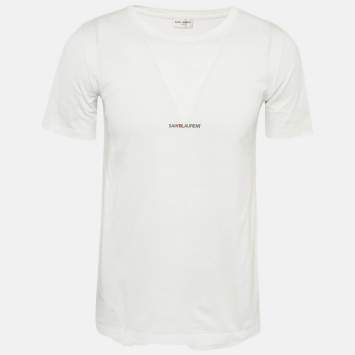 Saint Laurent Paris White Logo Print Cotton Crew Neck T-Shirt S