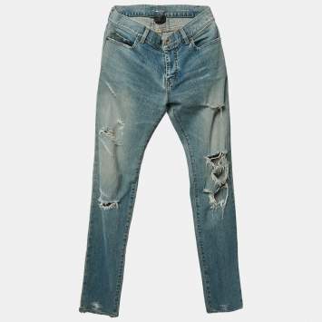 Saint Laurent Paris Indigo Washed Denim Distressed Slim Fit Saint Laurent Paris Indigo Washed Denim Distressed Slim Fit