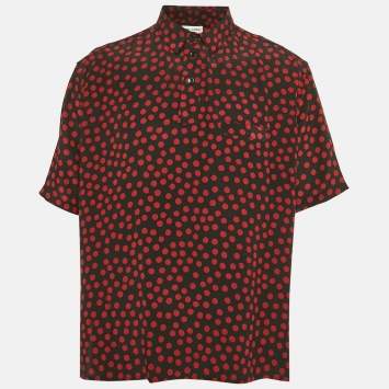 Saint Laurent Paris Black/Red Polka Dots Print Silk T-Shirt XXL
