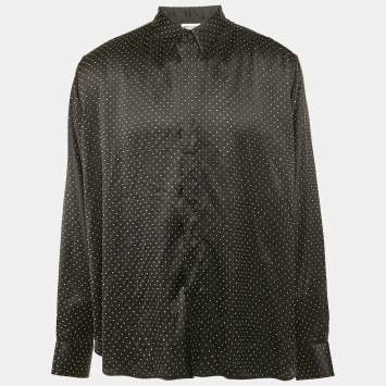 Saint Laurent Paris Black Micro Studded Satin Silk Shirt XXXL