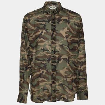 Saint Laurent Camouflage Print Cotton Knit Shirt L