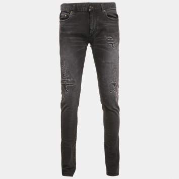 Saint Laurent Paris Black Washed and Distressed Denim Jeans M Waist 32"  