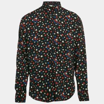 Saint Laurent Black Starts Print Crepe Long Sleeve Shirt XL