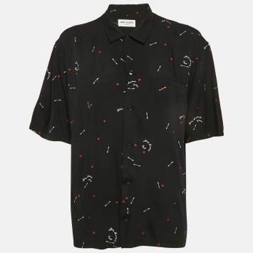Saint Laurent Black Cupid Print Viscose Button Front Shirt M