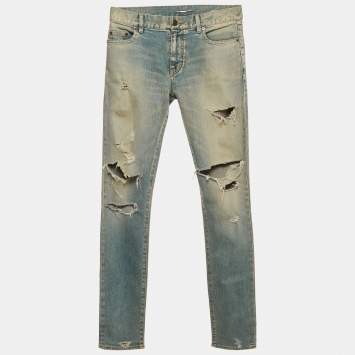 Saint Laurent Paris Faded Blue Distressed Denim Skinny Jeans M (Waist 34")