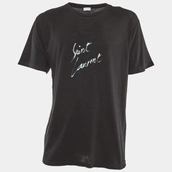 Saint Laurent Paris Black Signature Cotton Crew Neck T-Shirt M