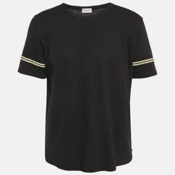 Saint Laurent Black Distressed 50's Signature Logo Jersey T-Shirt L