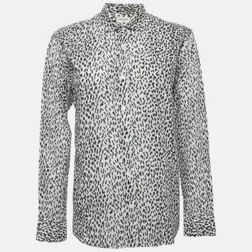 Pre Owned Saint Laurent Paris White Baby Cat Print Cotton Shirt M