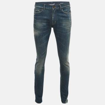 Pre Owned Saint Laurent Paris Blue Distressed Denim Raw Edge Detail Jeans M Waist 32"
