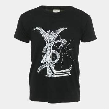 Pre Owned Saint Laurent Black Printed Jersey Crewneck T-Shirt XS